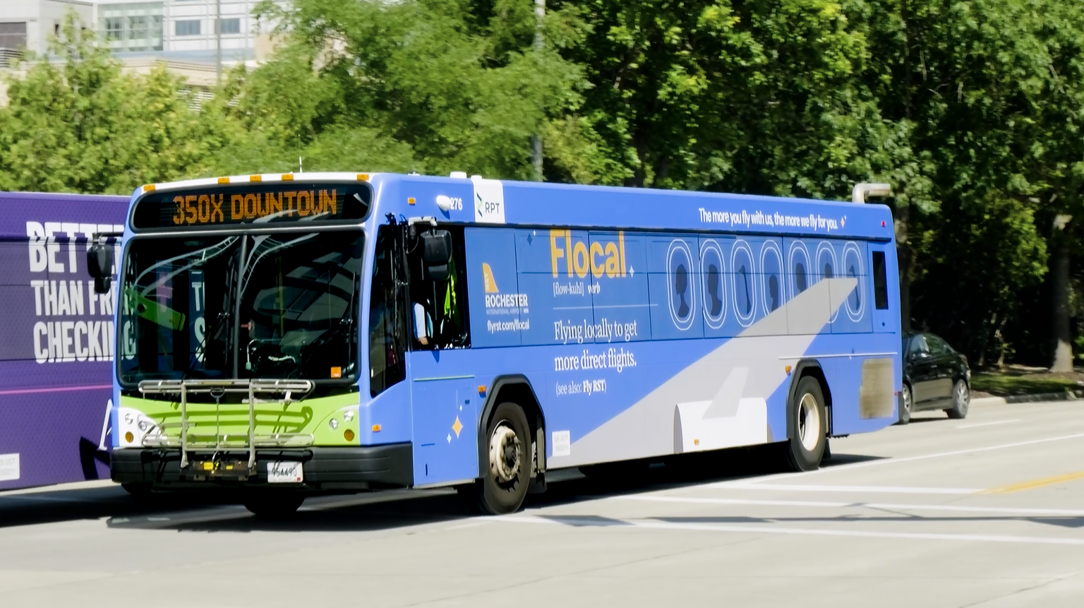 Flocal airport marketing campaign - bus wrap in public
